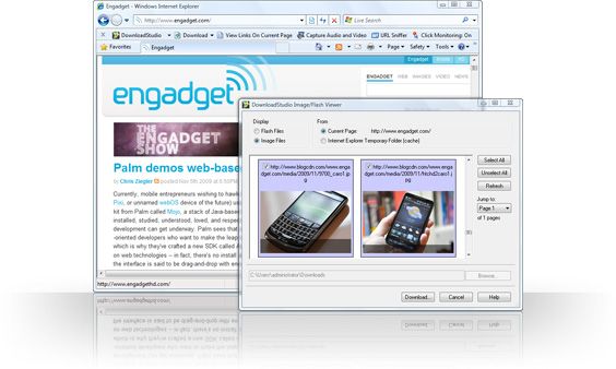 DownloadStudio. Award-winning download manager. Internet Explorer with DownloadStudio integration.  Lets you download images, video, audio, links, the current web page or complete web site.  View links on the current page.  View images and Flash on current page, and more!